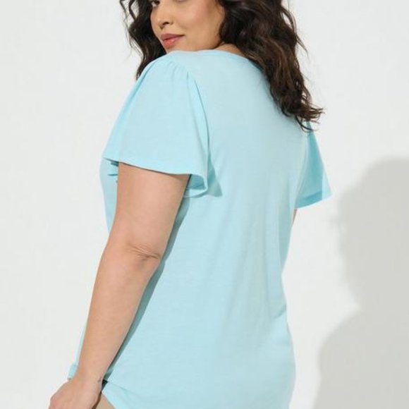 Torrid Flutter Sleeve Tee, blue 2x - Picture 2 of 3